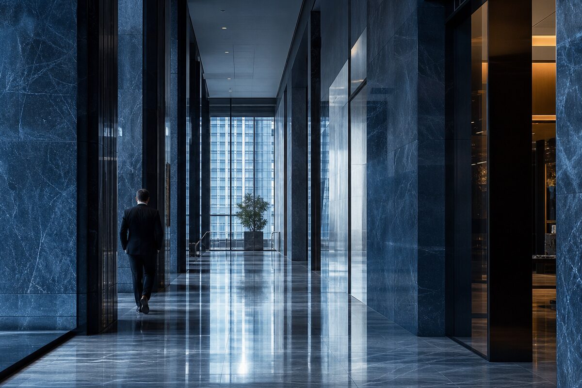 An institutional corridor lit from one end