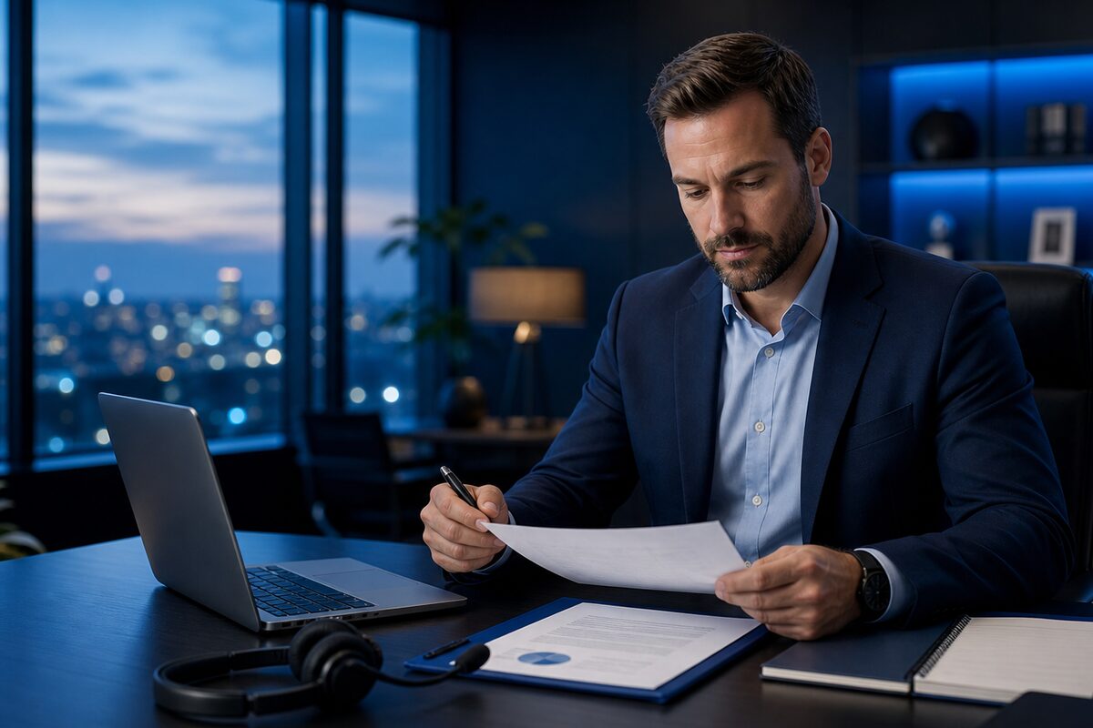 An agent working a final expense case on a laptop